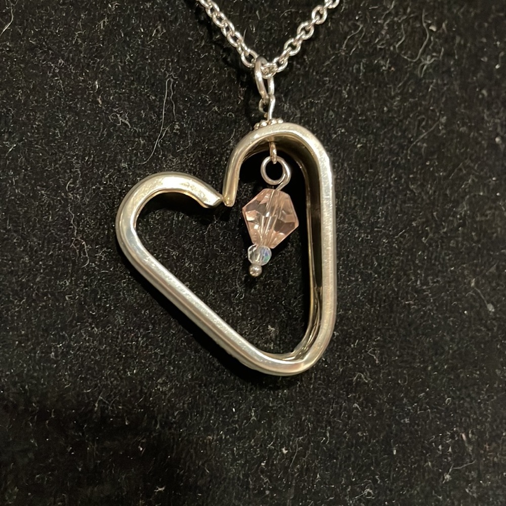 ROGER'S AND BROS SPOON HEART WITH A PINK CHARM NECKLACE.